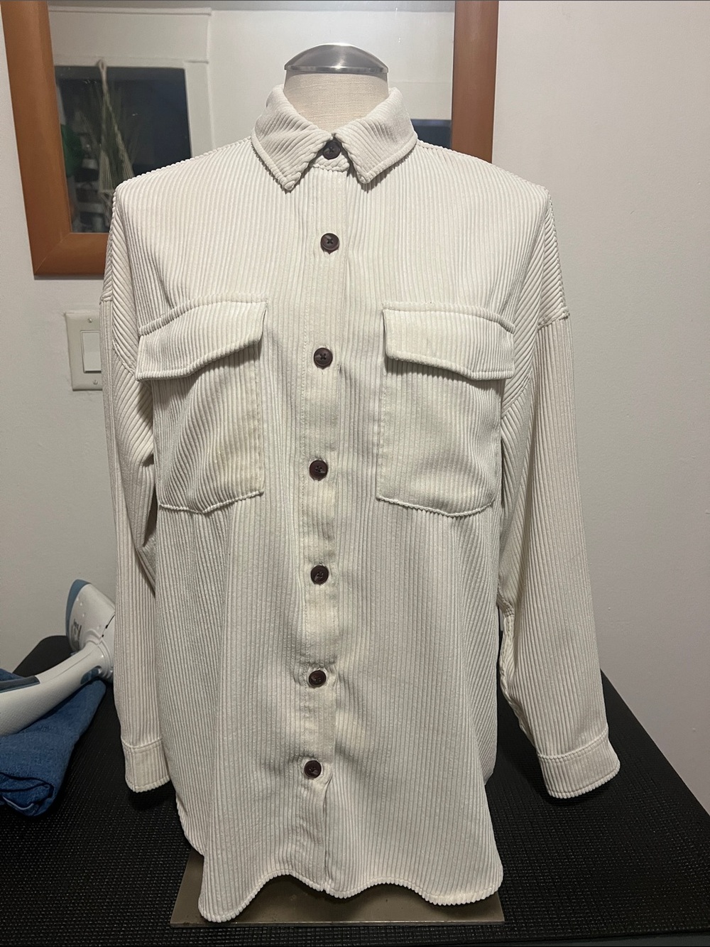 Women’s oversized soft corduroy Button-Up Shirt — Cream